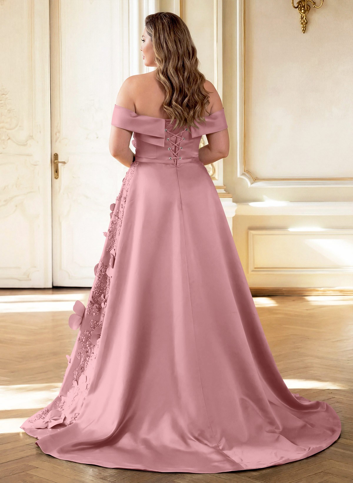 Trumpet/Mermaid Off-The-Shoulder Sweep Train Satin Mother Of The Bride Dresses With Overskirt Dress