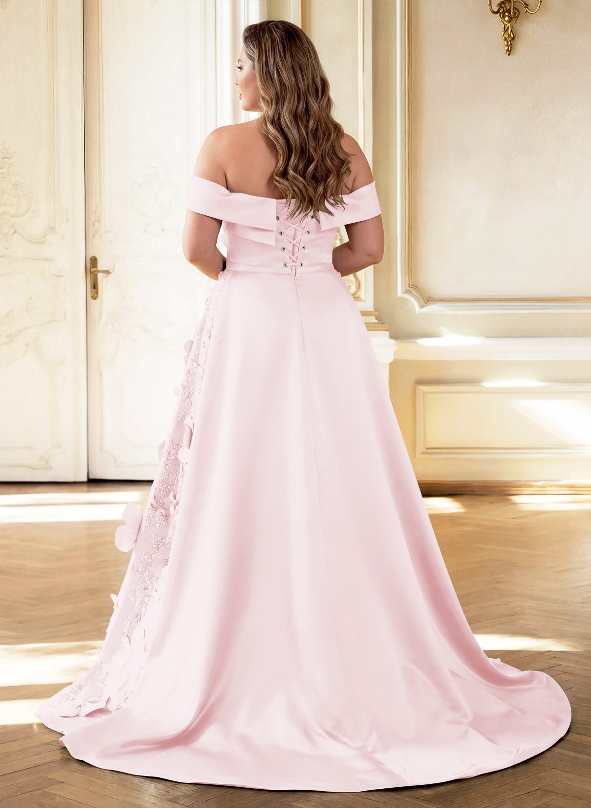 Trumpet/Mermaid Off-The-Shoulder Sweep Train Satin Mother Of The Bride Dresses With Overskirt Dress