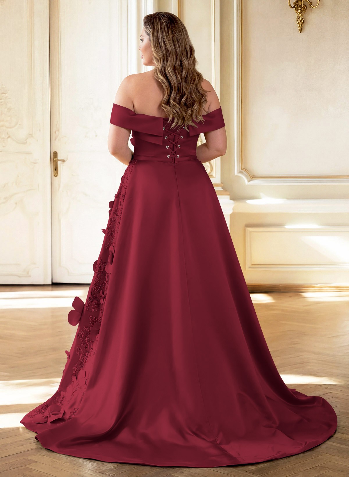 Trumpet/Mermaid Off-The-Shoulder Sweep Train Satin Mother Of The Bride Dresses With Overskirt Dress
