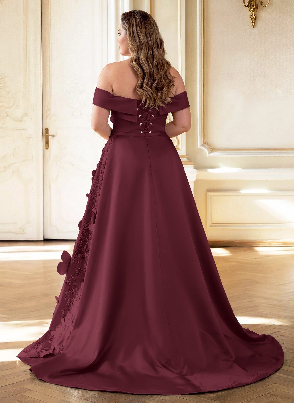 Trumpet/Mermaid Off-The-Shoulder Sweep Train Satin Mother Of The Bride Dresses With Overskirt Dress