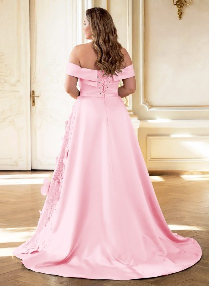 Trumpet/Mermaid Off-The-Shoulder Sweep Train Satin Mother Of The Bride Dresses With Overskirt Dress