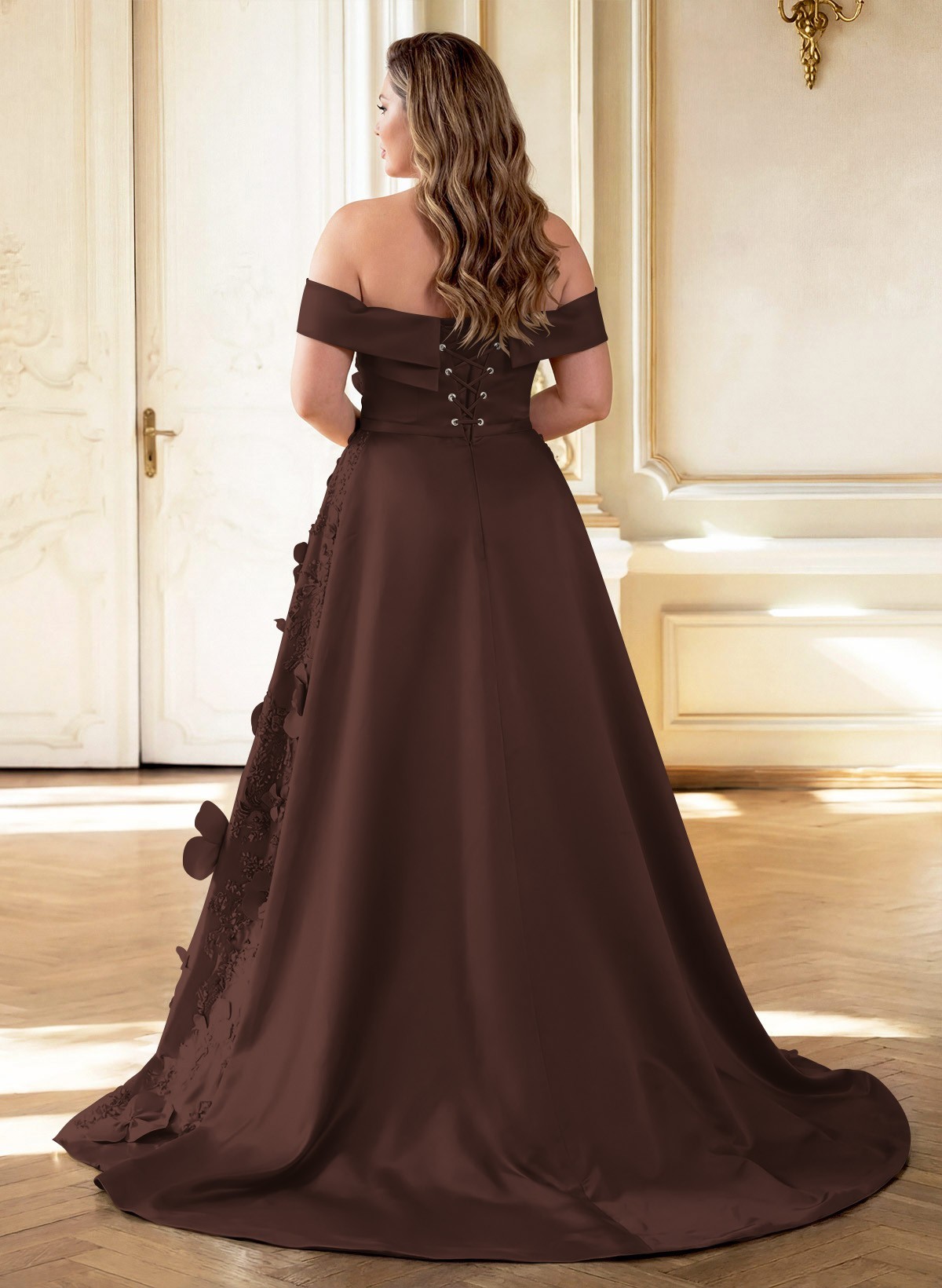 Trumpet/Mermaid Off-The-Shoulder Sweep Train Satin Mother Of The Bride Dresses With Overskirt Dress