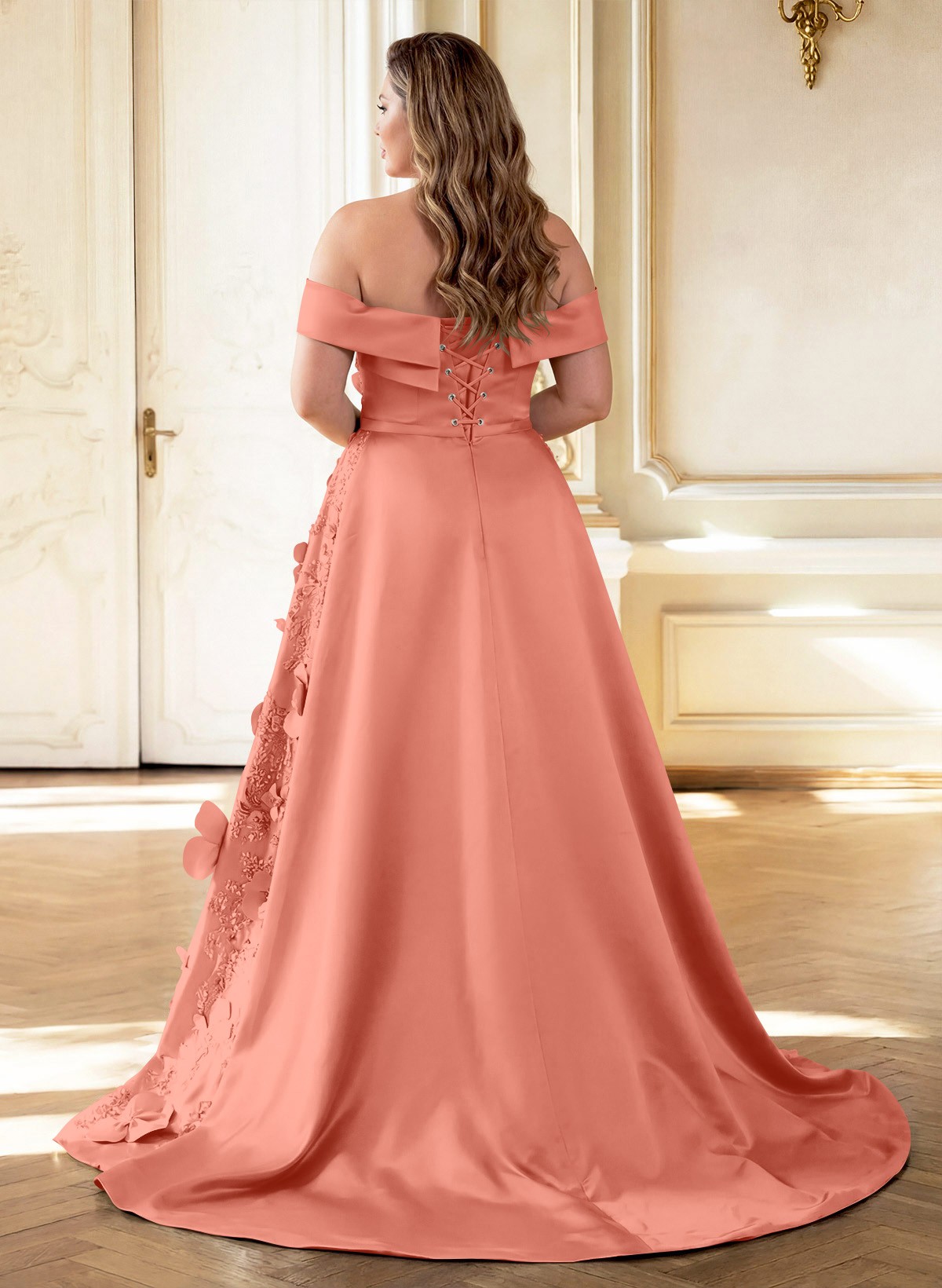 Trumpet/Mermaid Off-The-Shoulder Sweep Train Satin Mother Of The Bride Dresses With Overskirt Dress