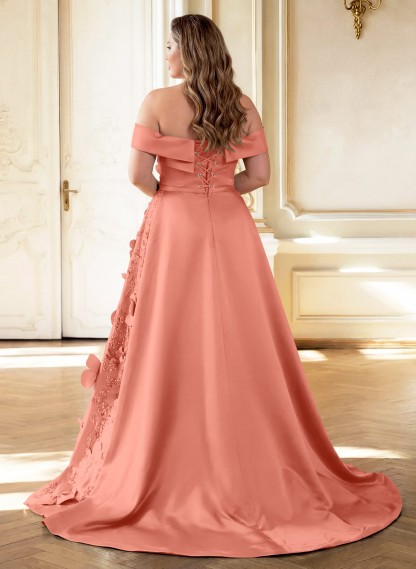 Trumpet/Mermaid Off-The-Shoulder Sweep Train Satin Mother Of The Bride Dresses With Overskirt Dress
