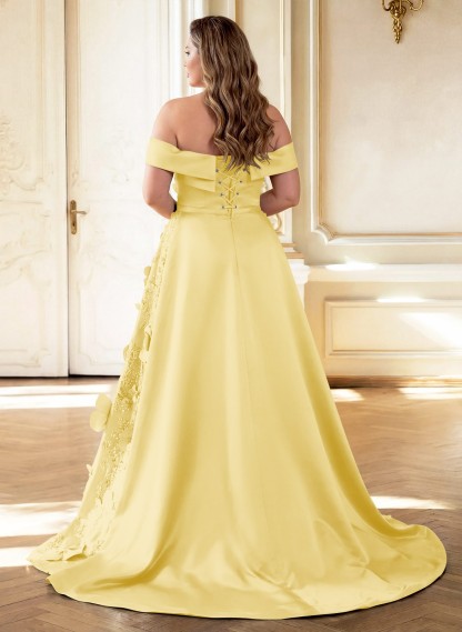 Trumpet/Mermaid Off-The-Shoulder Sweep Train Satin Mother Of The Bride Dresses With Overskirt Dress