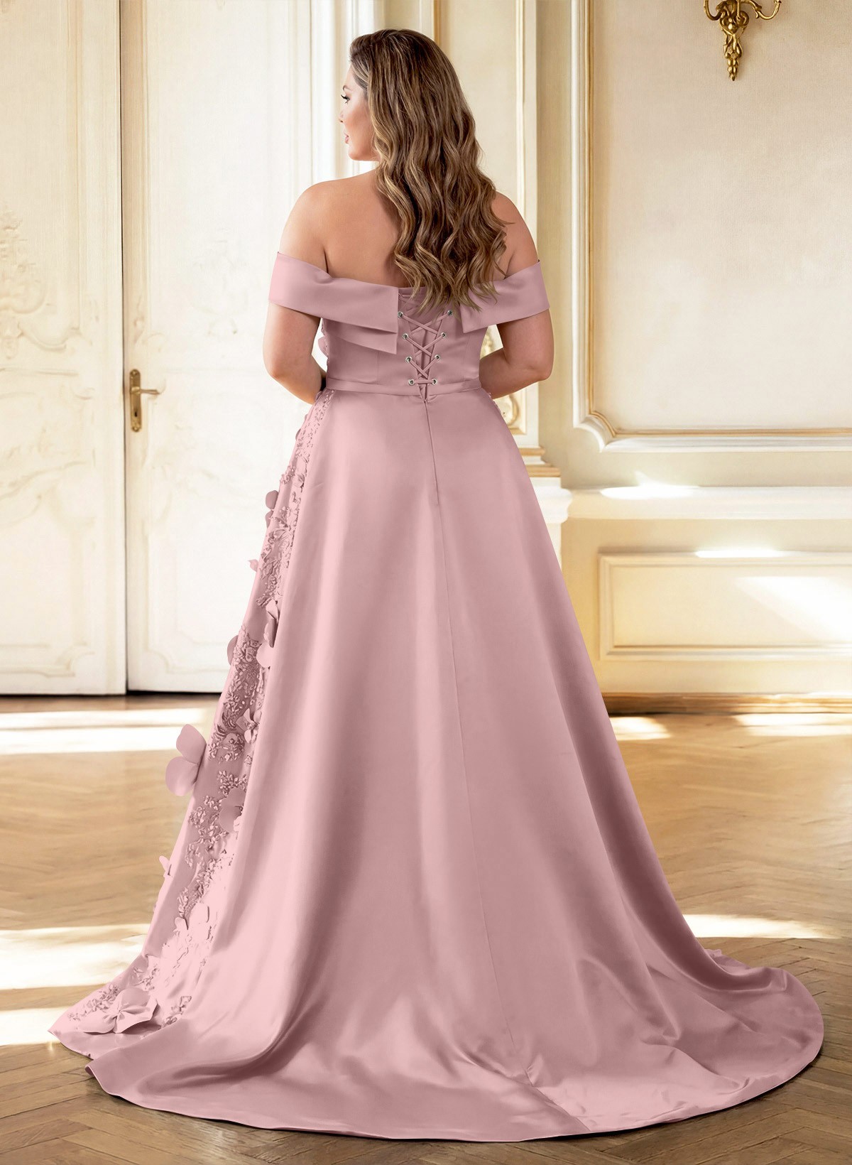Trumpet/Mermaid Off-The-Shoulder Sweep Train Satin Mother Of The Bride Dresses With Overskirt Dress