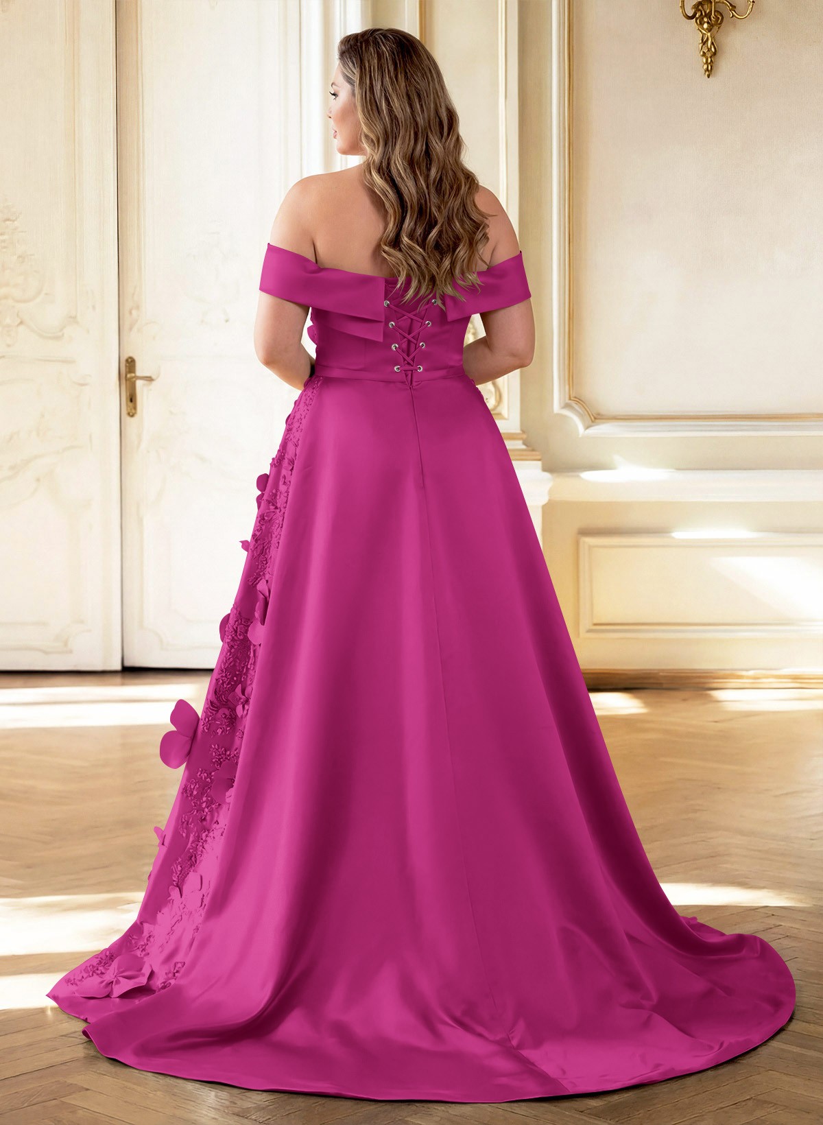 Trumpet/Mermaid Off-The-Shoulder Sweep Train Satin Mother Of The Bride Dresses With Overskirt Dress