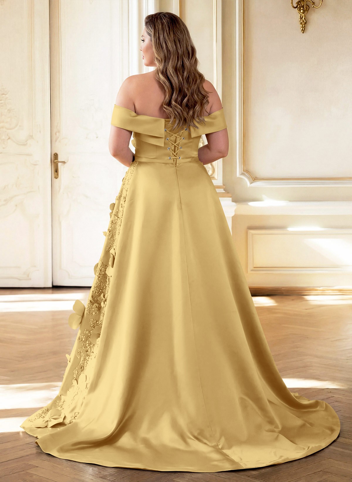 Trumpet/Mermaid Off-The-Shoulder Sweep Train Satin Mother Of The Bride Dresses With Overskirt Dress