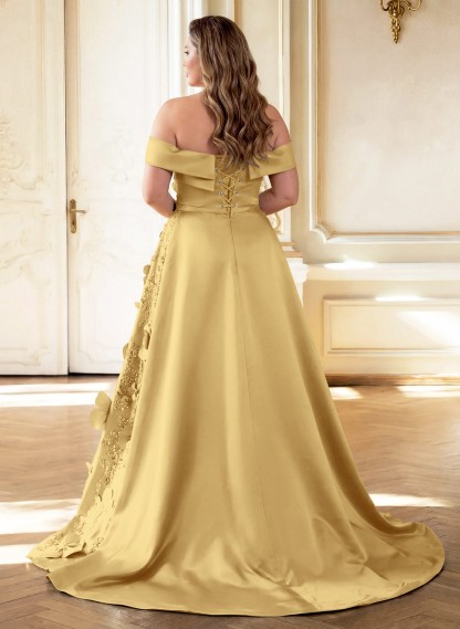 Trumpet/Mermaid Off-The-Shoulder Sweep Train Satin Mother Of The Bride Dresses With Overskirt Dress