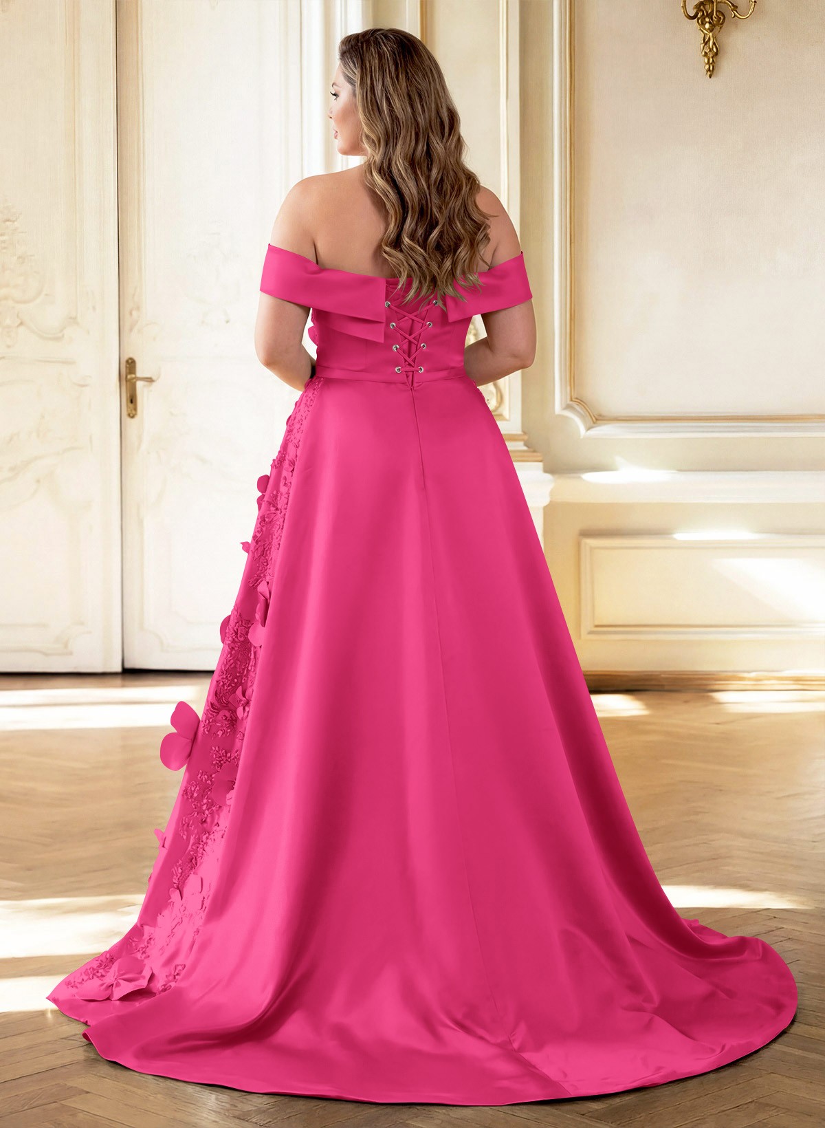 Trumpet/Mermaid Off-The-Shoulder Sweep Train Satin Mother Of The Bride Dresses With Overskirt Dress