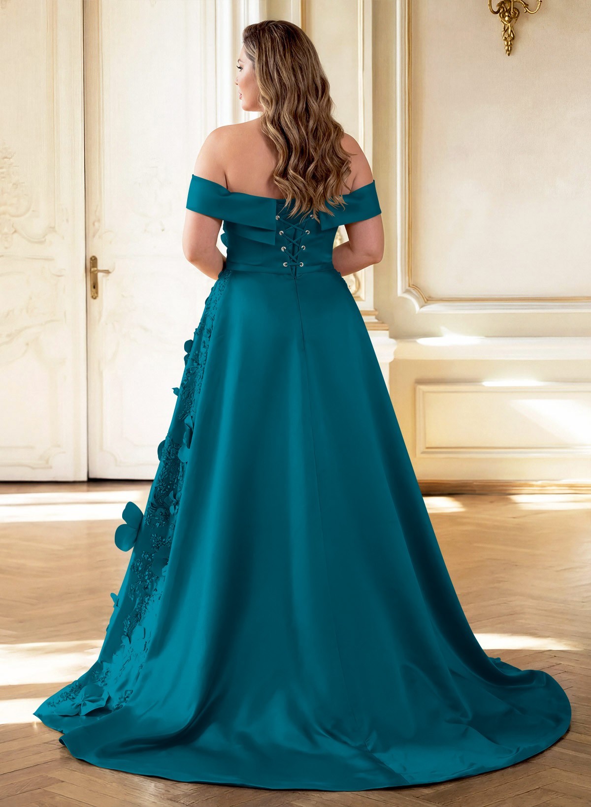 Trumpet/Mermaid Off-The-Shoulder Sweep Train Satin Mother Of The Bride Dresses With Overskirt Dress