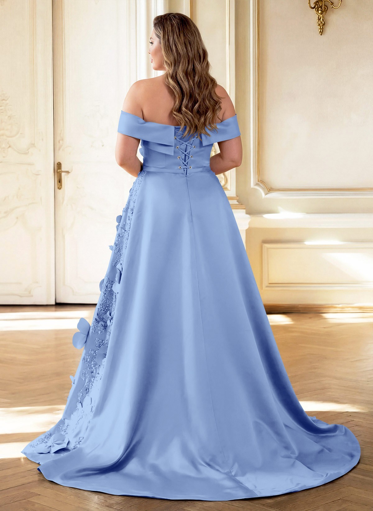 Trumpet/Mermaid Off-The-Shoulder Sweep Train Satin Mother Of The Bride Dresses With Overskirt Dress