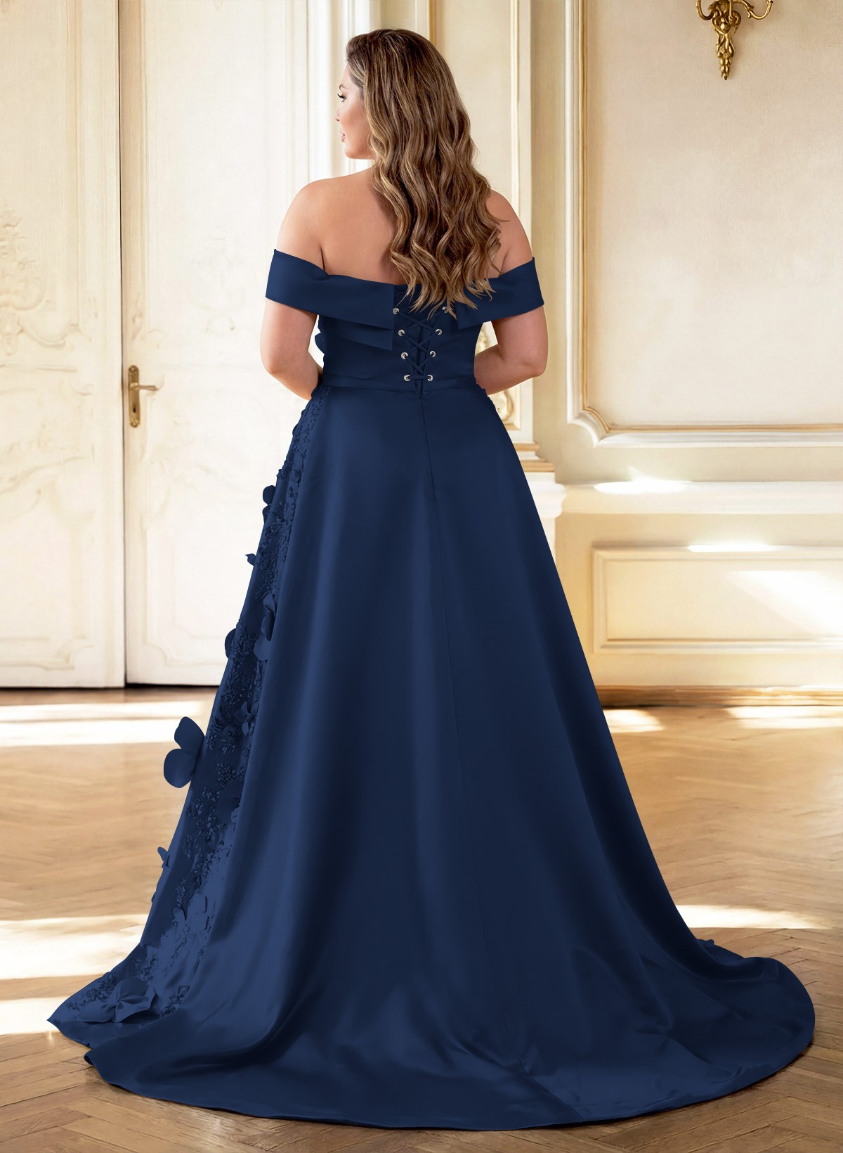 Trumpet/Mermaid Off-The-Shoulder Sweep Train Satin Mother Of The Bride Dresses With Overskirt Dress