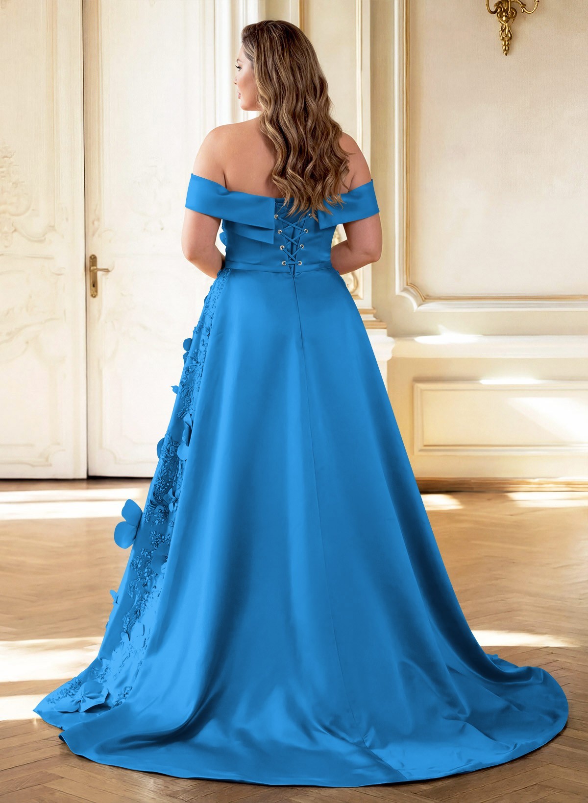 Trumpet/Mermaid Off-The-Shoulder Sweep Train Satin Mother Of The Bride Dresses With Overskirt Dress