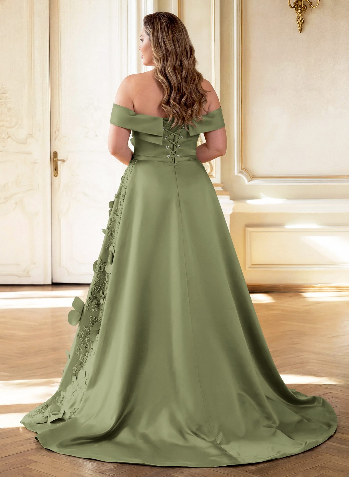 Trumpet/Mermaid Off-The-Shoulder Sweep Train Satin Mother Of The Bride Dresses With Overskirt Dress