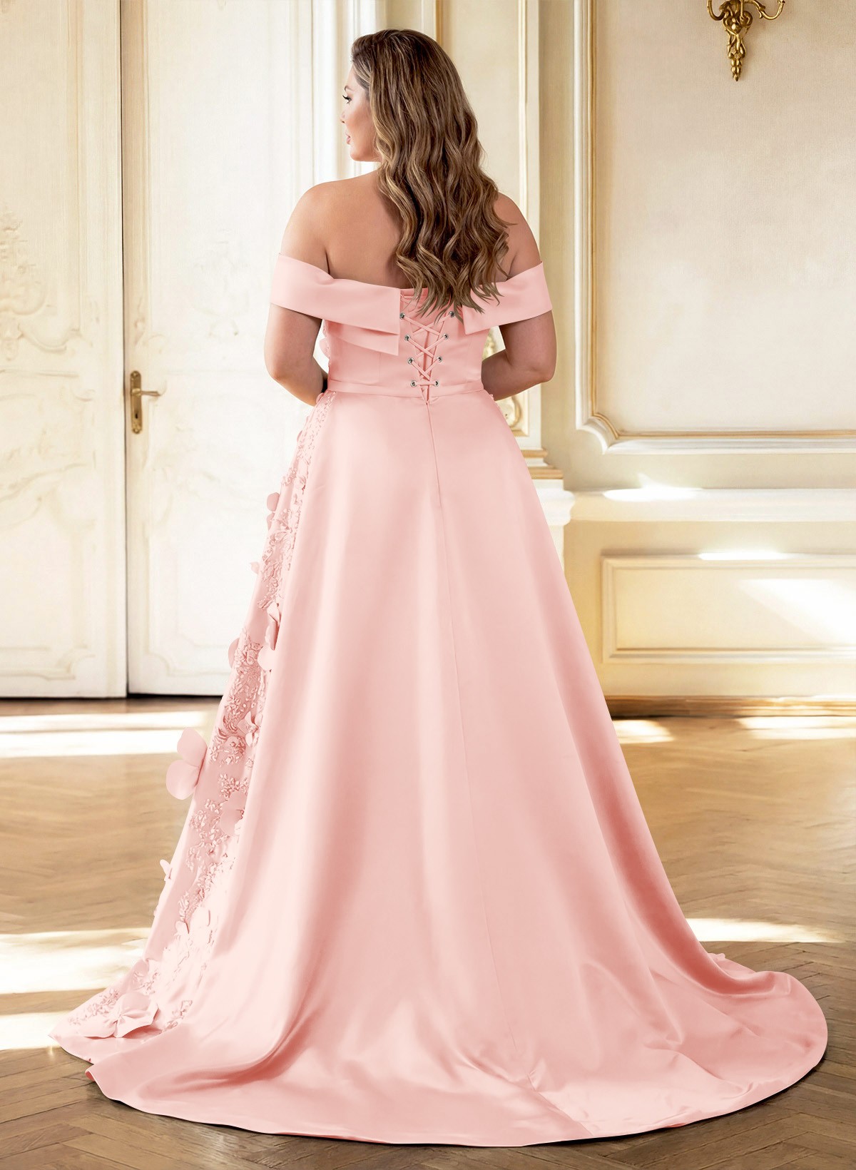 Trumpet/Mermaid Off-The-Shoulder Sweep Train Satin Mother Of The Bride Dresses With Overskirt Dress