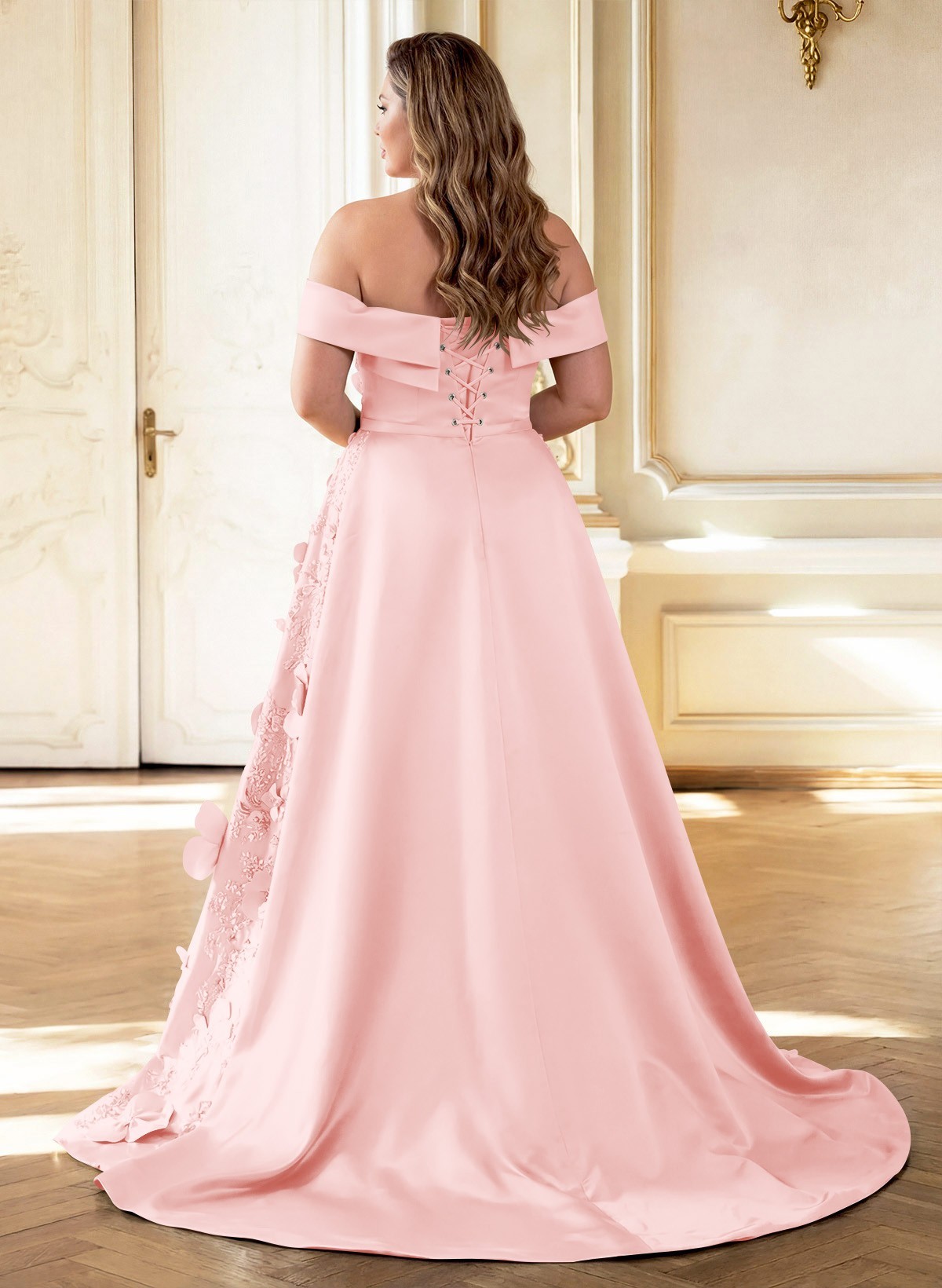 Trumpet/Mermaid Off-The-Shoulder Sweep Train Satin Mother Of The Bride Dresses With Overskirt Dress