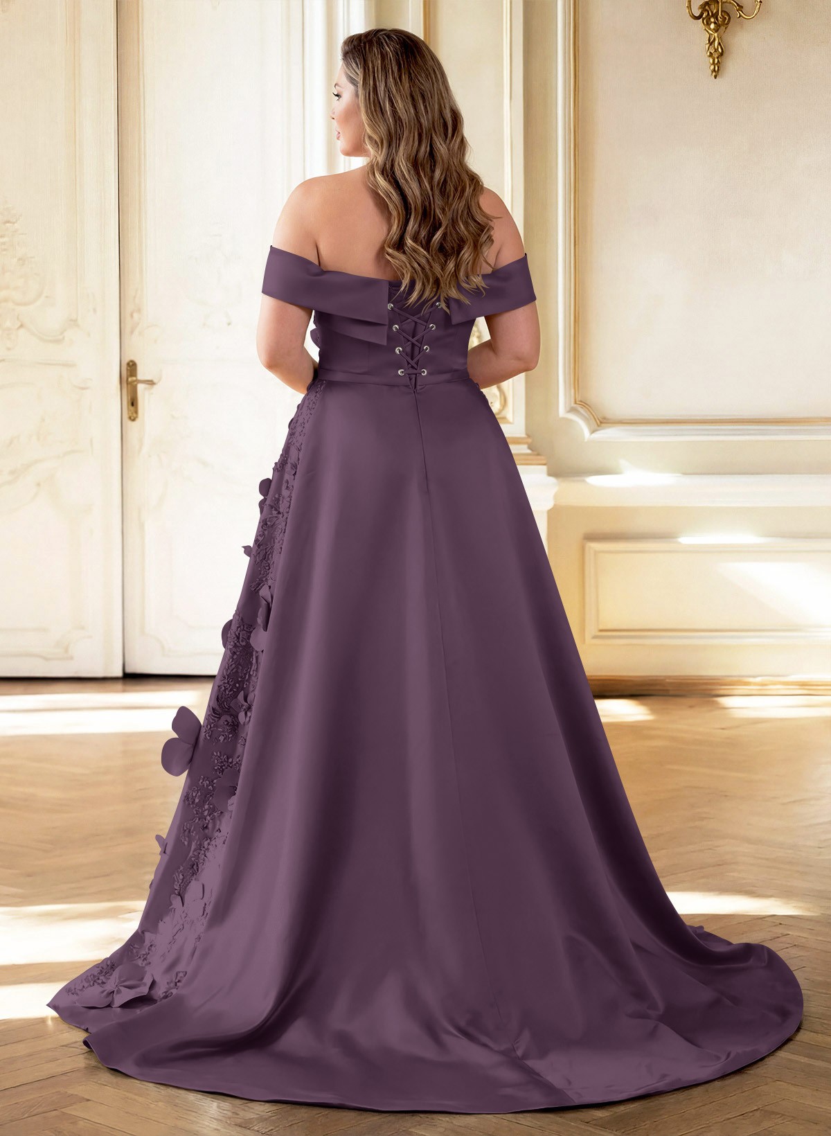 Trumpet/Mermaid Off-The-Shoulder Sweep Train Satin Mother Of The Bride Dresses With Overskirt Dress