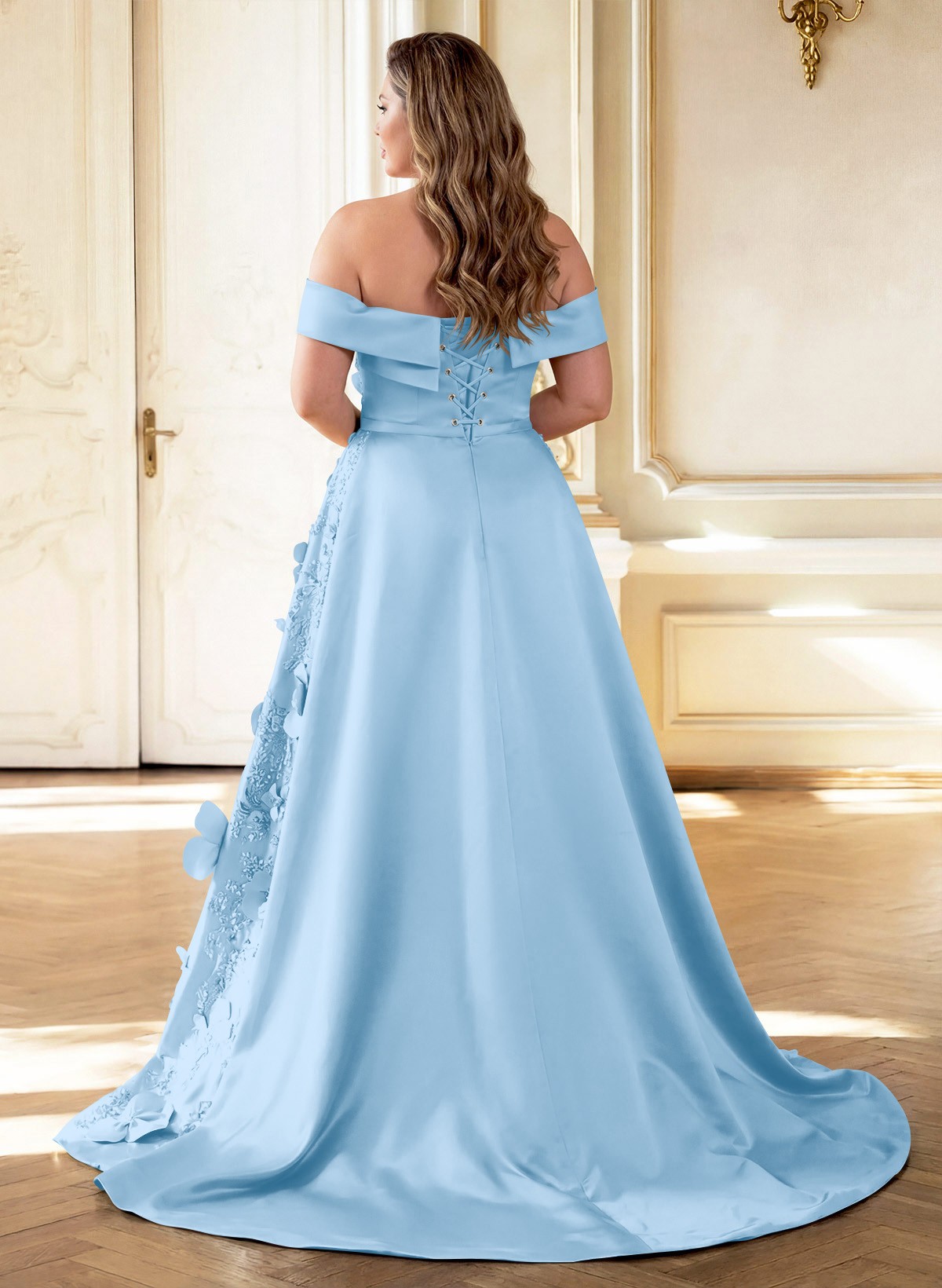 Trumpet/Mermaid Off-The-Shoulder Sweep Train Satin Mother Of The Bride Dresses With Overskirt Dress