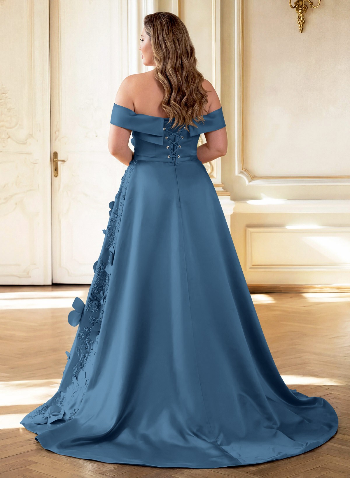 Trumpet/Mermaid Off-The-Shoulder Sweep Train Satin Mother Of The Bride Dresses With Overskirt Dress