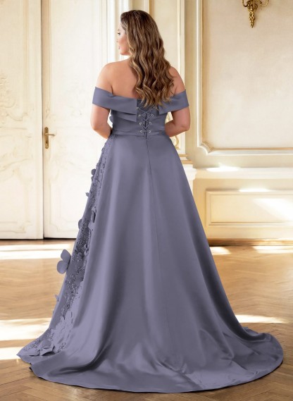 Trumpet/Mermaid Off-The-Shoulder Sweep Train Satin Mother Of The Bride Dresses With Overskirt Dress
