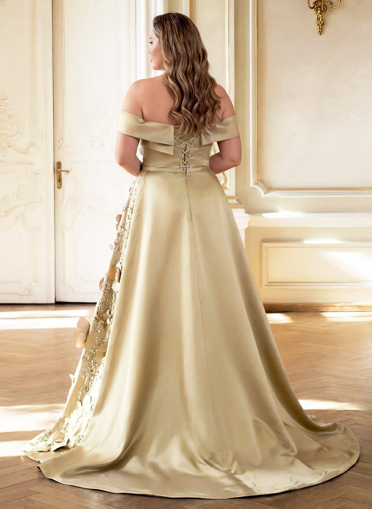 Trumpet/Mermaid Off-The-Shoulder Sweep Train Satin Mother Of The Bride Dresses With Overskirt Dress