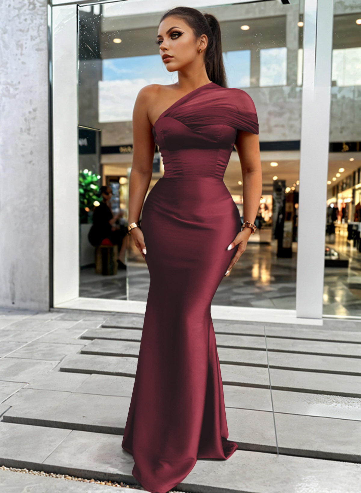 Trumpet/Mermaid One-Shoulder Sleeveless Satin/Tulle Bridesmaid Dresses, product image 127