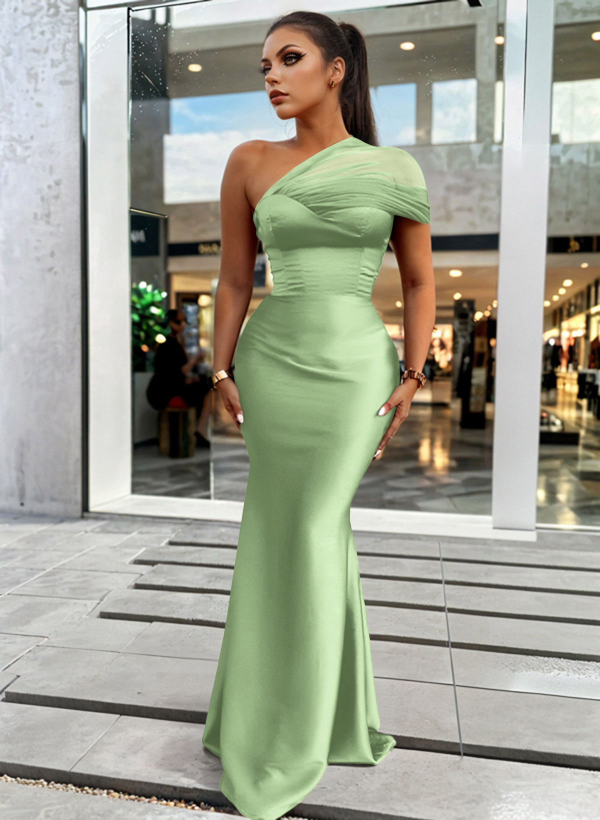 Trumpet/Mermaid One-Shoulder Sleeveless Satin/Tulle Bridesmaid Dresses, product image 222