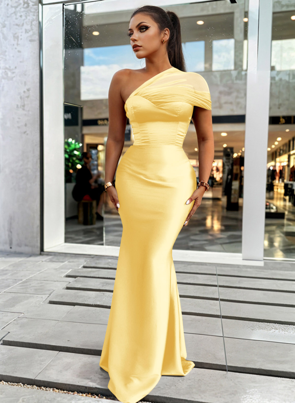 Trumpet/Mermaid One-Shoulder Sleeveless Satin/Tulle Bridesmaid Dresses, product image 277