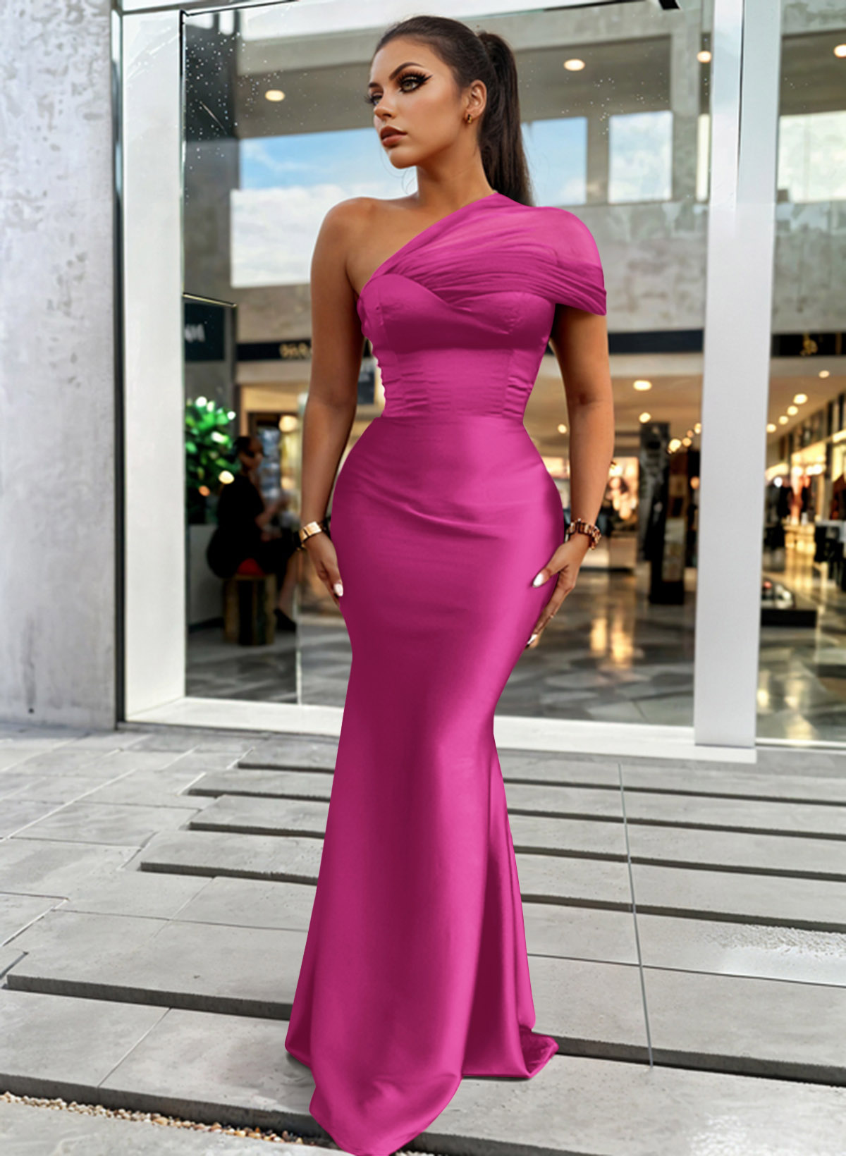 Trumpet/Mermaid One-Shoulder Sleeveless Satin/Tulle Bridesmaid Dresses, product image 72