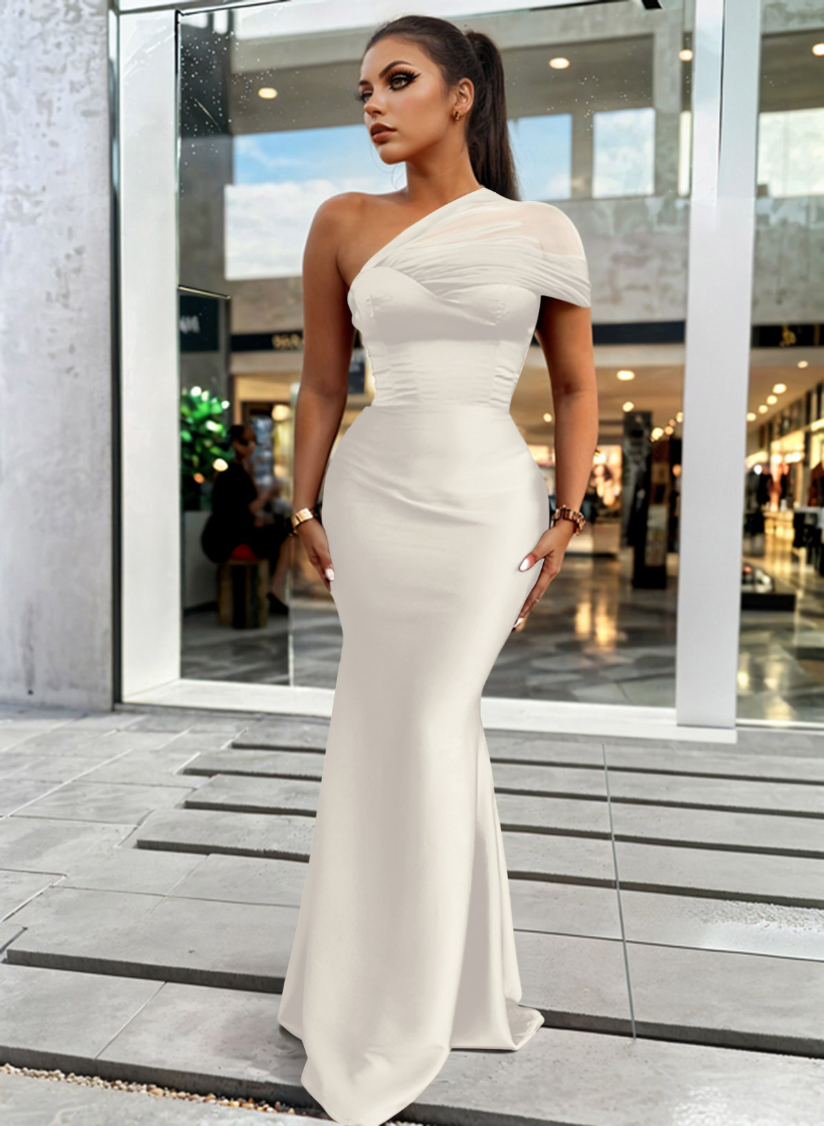 Trumpet/Mermaid One-Shoulder Sleeveless Satin/Tulle Bridesmaid Dresses, product image 312