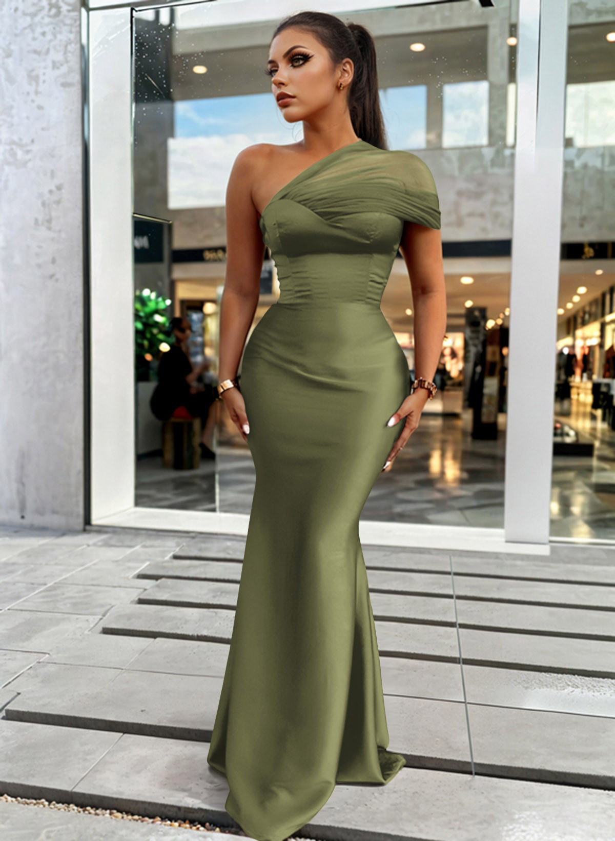 Trumpet/Mermaid One-Shoulder Sleeveless Satin/Tulle Bridesmaid Dresses, product image 237