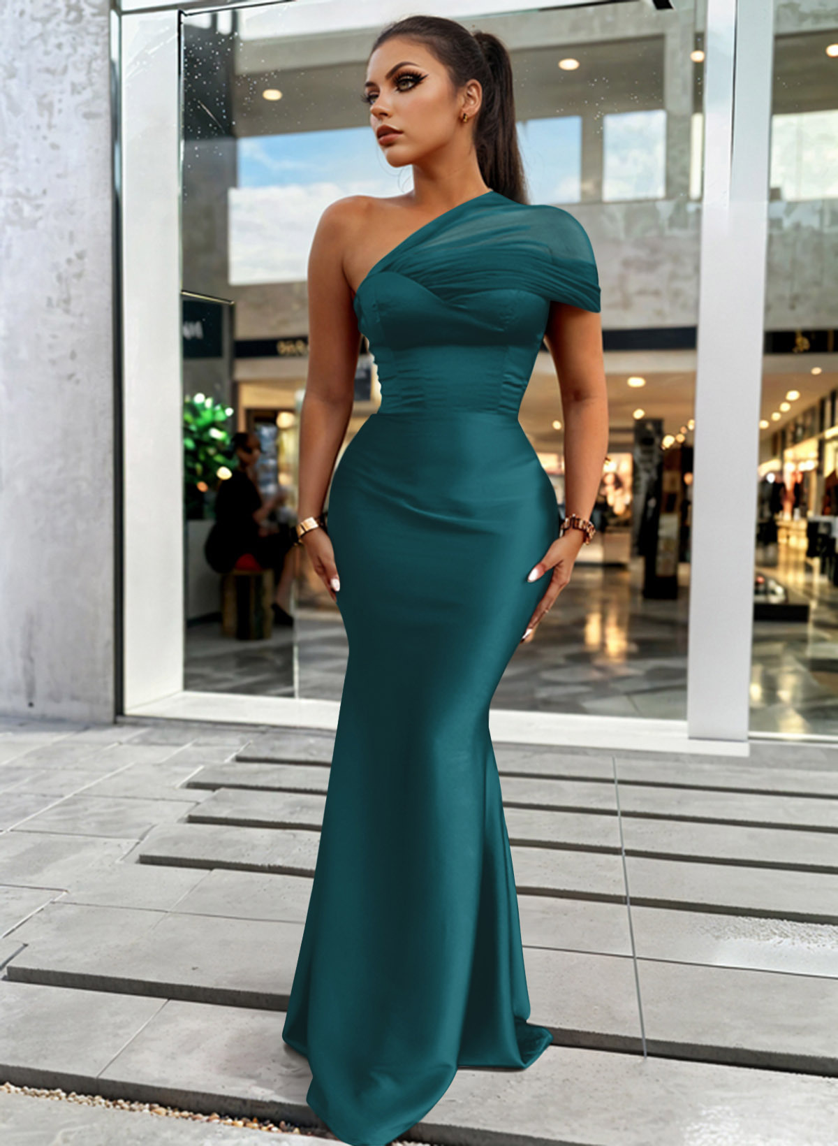 Trumpet/Mermaid One-Shoulder Sleeveless Satin/Tulle Bridesmaid Dresses, product image 227