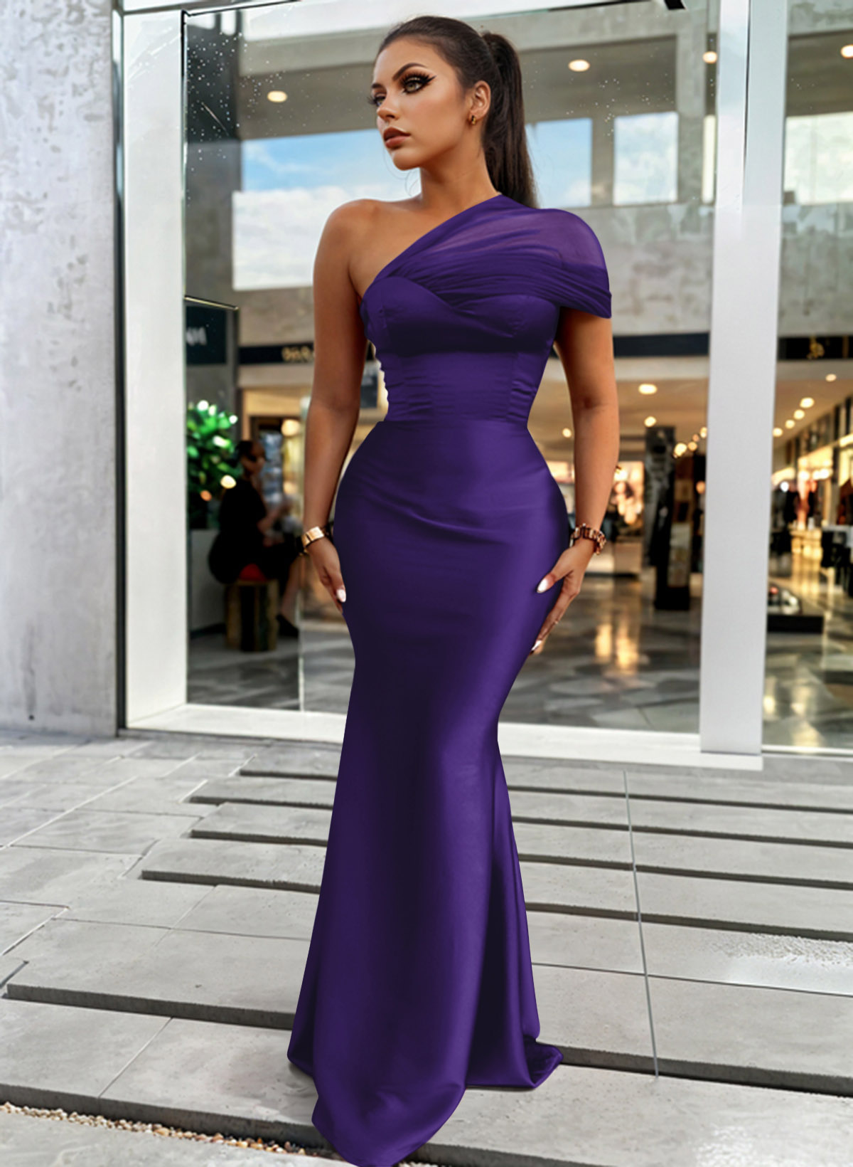 Trumpet/Mermaid One-Shoulder Sleeveless Satin/Tulle Bridesmaid Dresses, product image 157