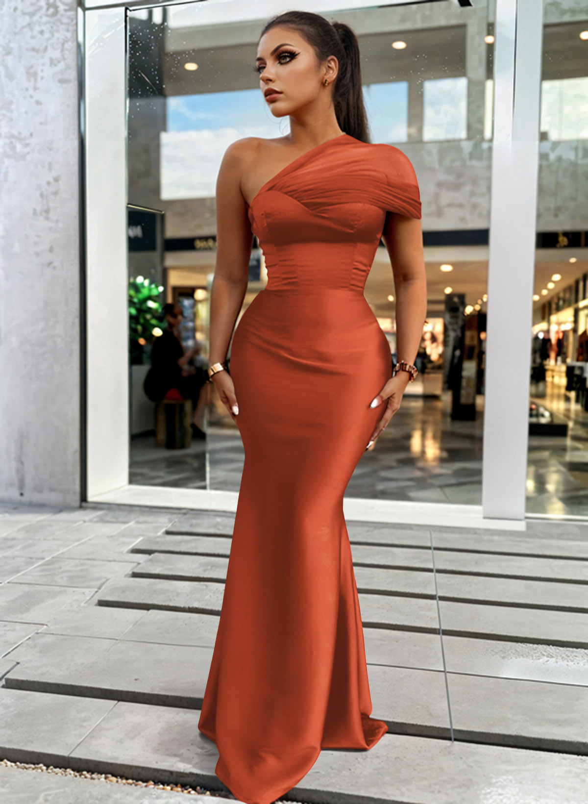 Trumpet/Mermaid One-Shoulder Sleeveless Satin/Tulle Bridesmaid Dresses, product image 337