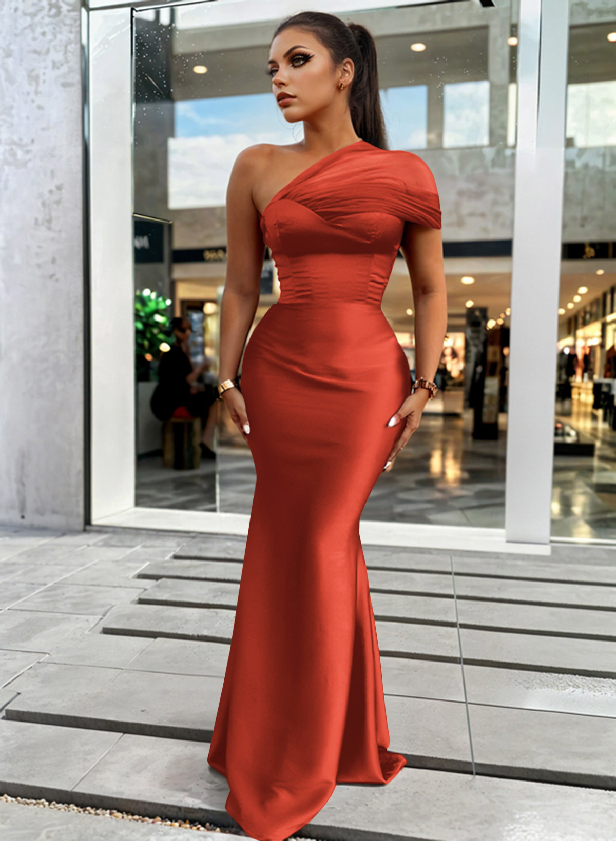 Trumpet/Mermaid One-Shoulder Sleeveless Satin/Tulle Bridesmaid Dresses, product image 142
