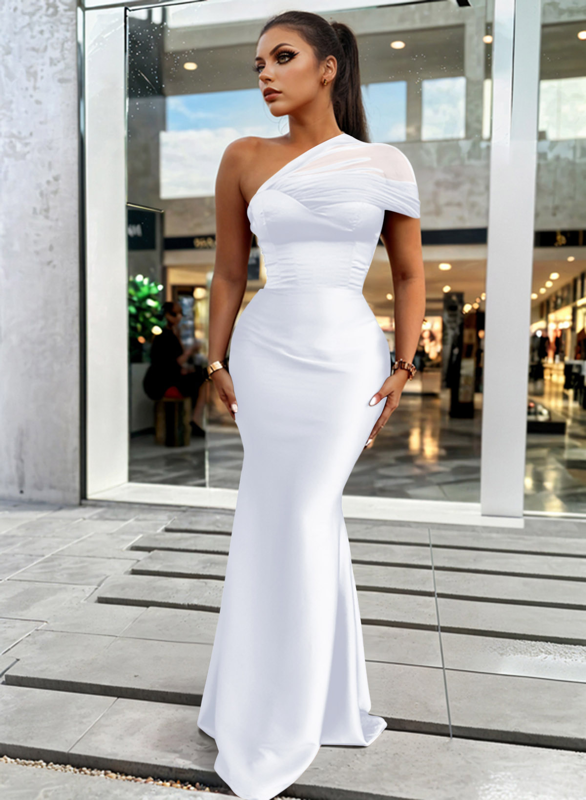 Trumpet/Mermaid One-Shoulder Sleeveless Satin/Tulle Bridesmaid Dresses, product image 317