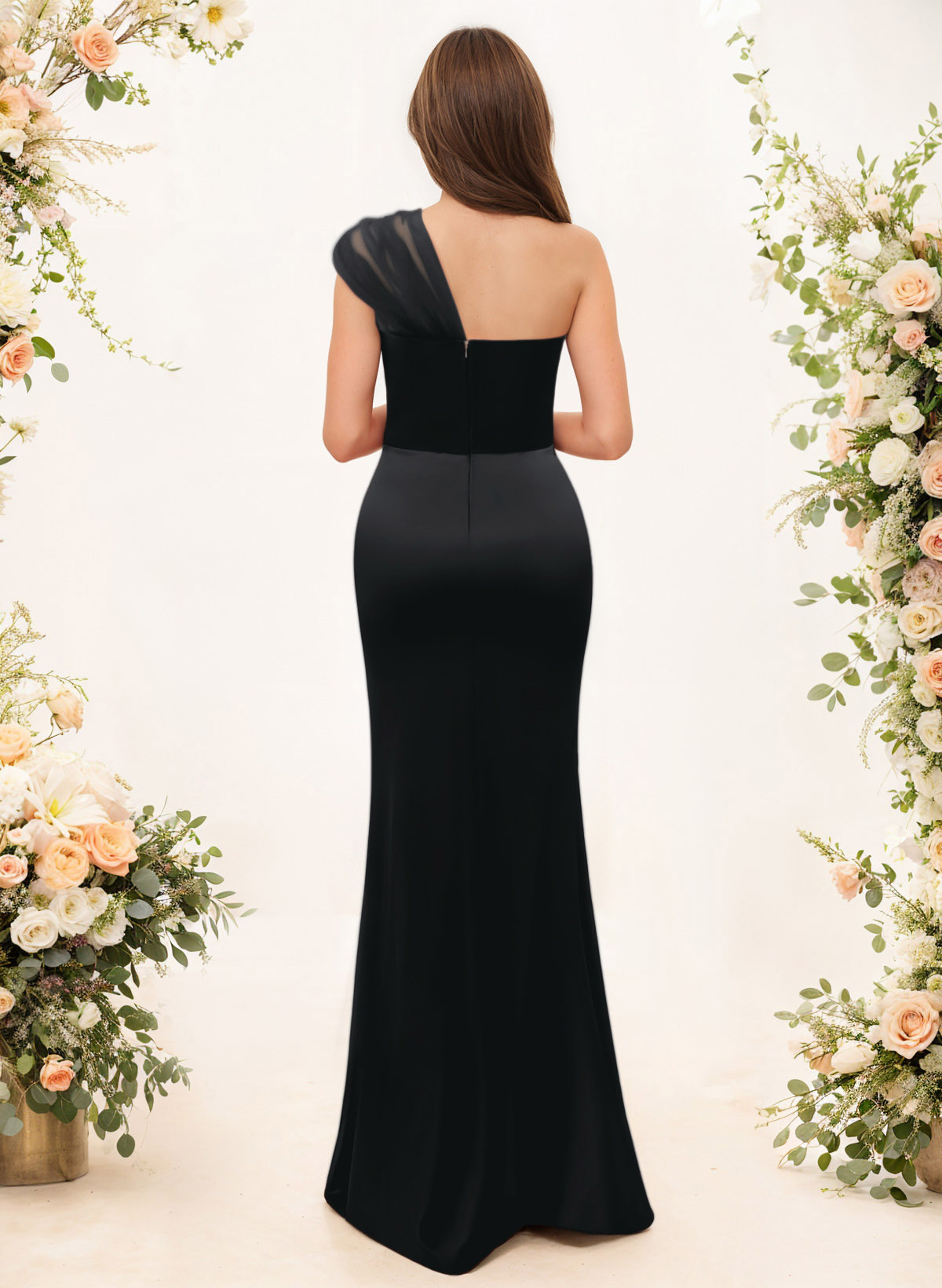 Trumpet/Mermaid One-Shoulder Sleeveless Satin/Tulle Bridesmaid Dresses, product image 8