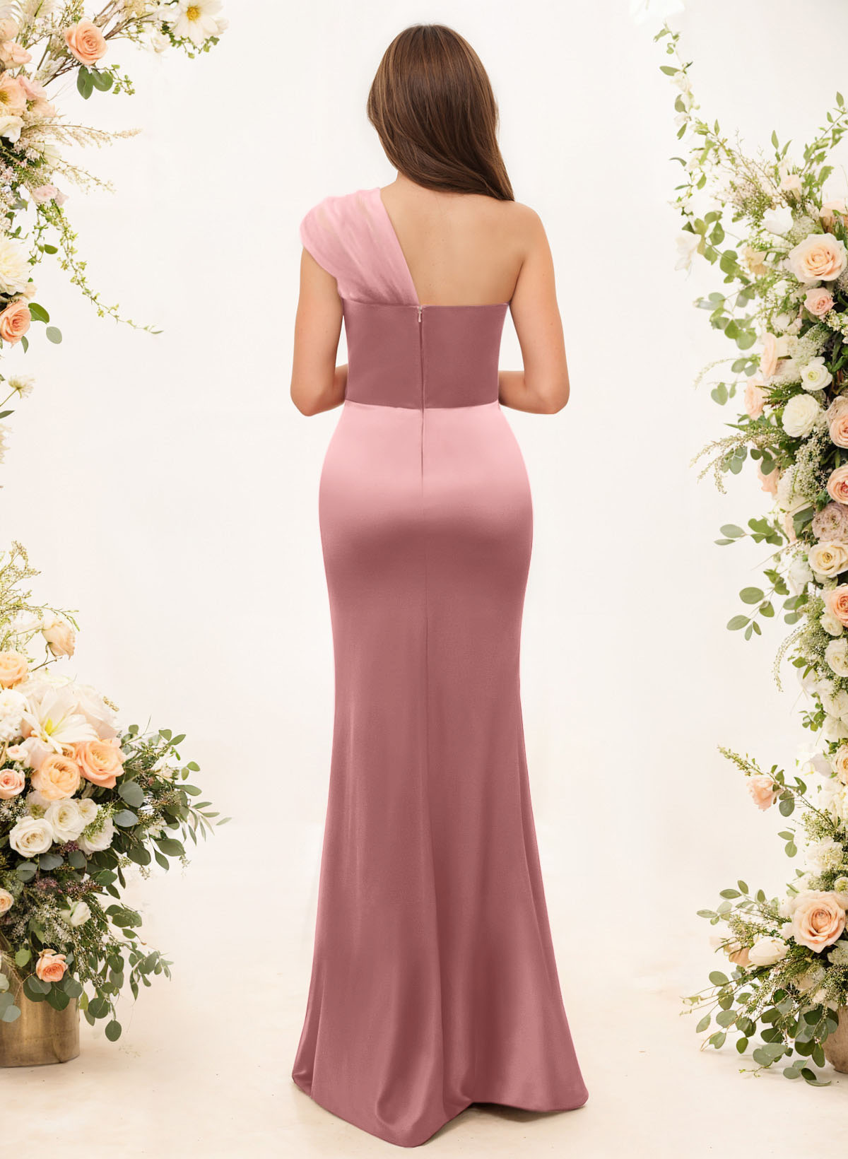 Trumpet/Mermaid One-Shoulder Sleeveless Satin/Tulle Bridesmaid Dresses, product image 93