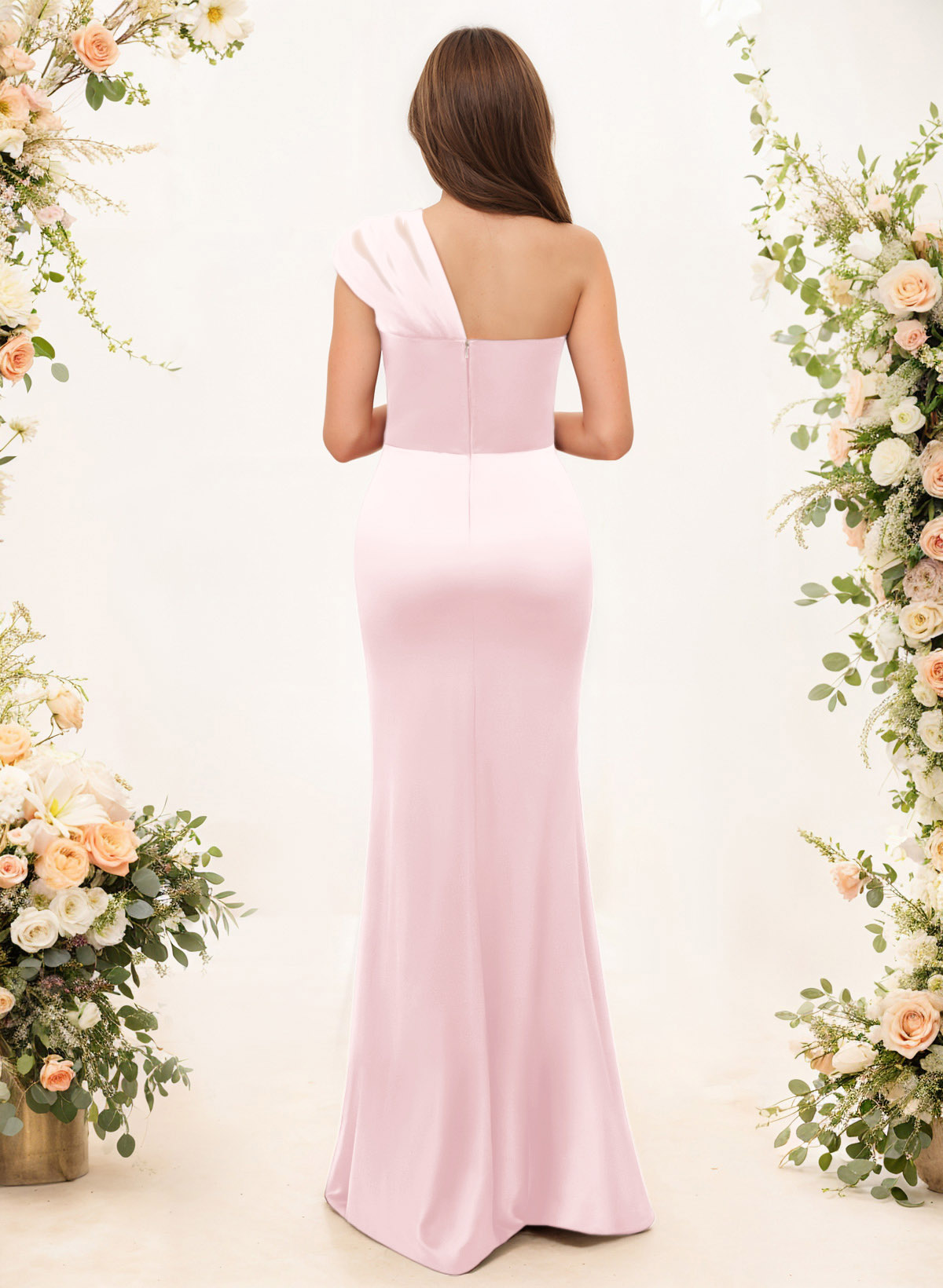 Trumpet/Mermaid One-Shoulder Sleeveless Satin/Tulle Bridesmaid Dresses, product image 108