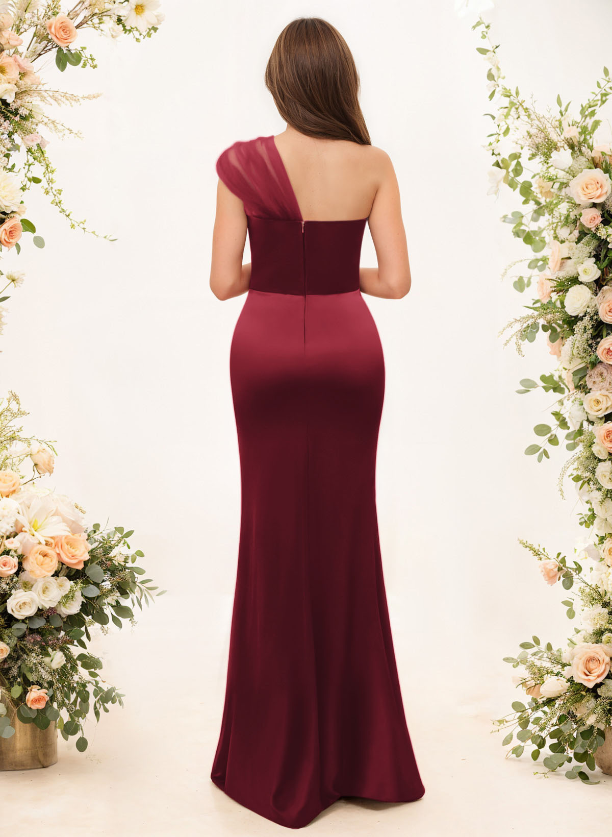 Trumpet/Mermaid One-Shoulder Sleeveless Satin/Tulle Bridesmaid Dresses, product image 123