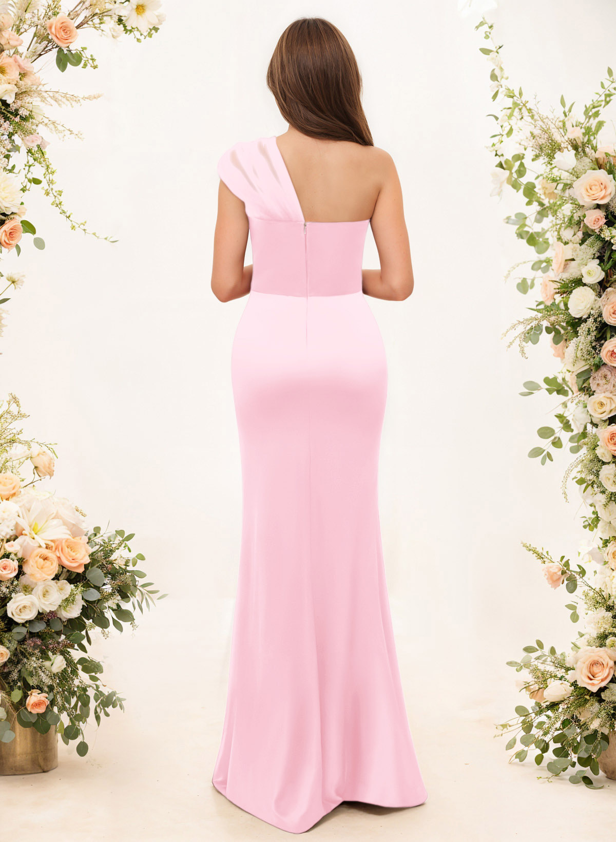 Trumpet/Mermaid One-Shoulder Sleeveless Satin/Tulle Bridesmaid Dresses, product image 113