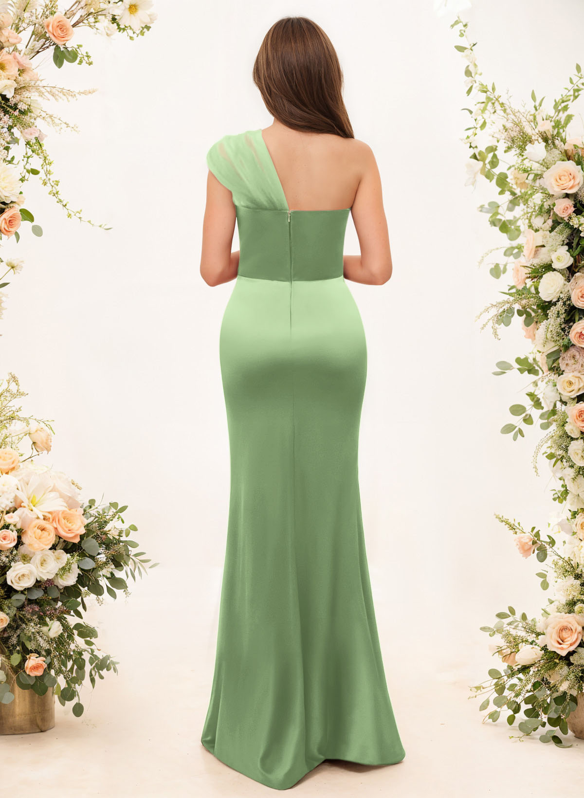 Trumpet/Mermaid One-Shoulder Sleeveless Satin/Tulle Bridesmaid Dresses, product image 223
