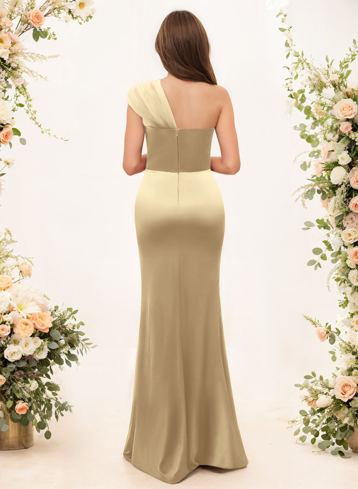 Trumpet/Mermaid One-Shoulder Sleeveless Satin/Tulle Bridesmaid Dresses, product image 13
