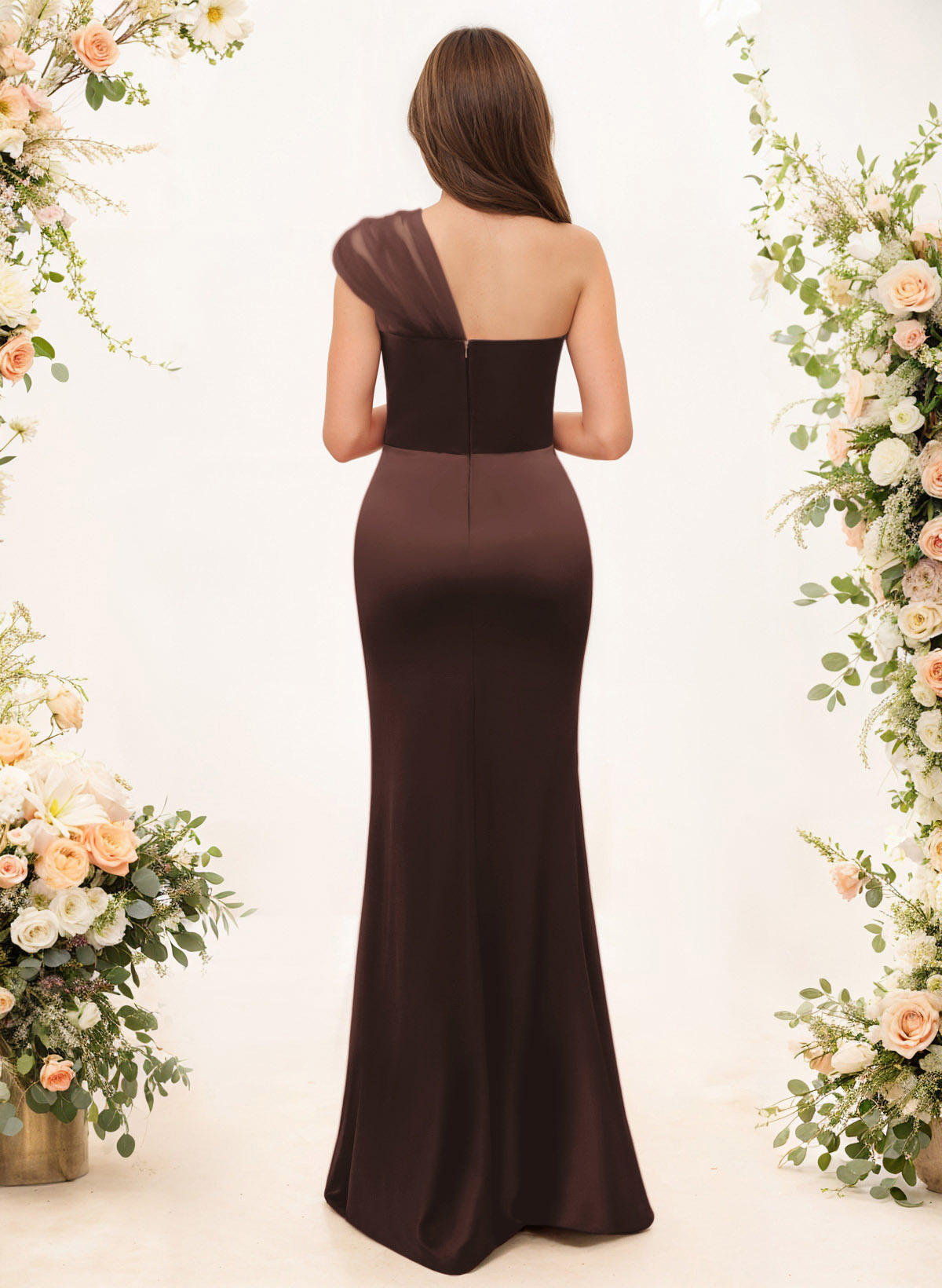 Trumpet/Mermaid One-Shoulder Sleeveless Satin/Tulle Bridesmaid Dresses, product image 308