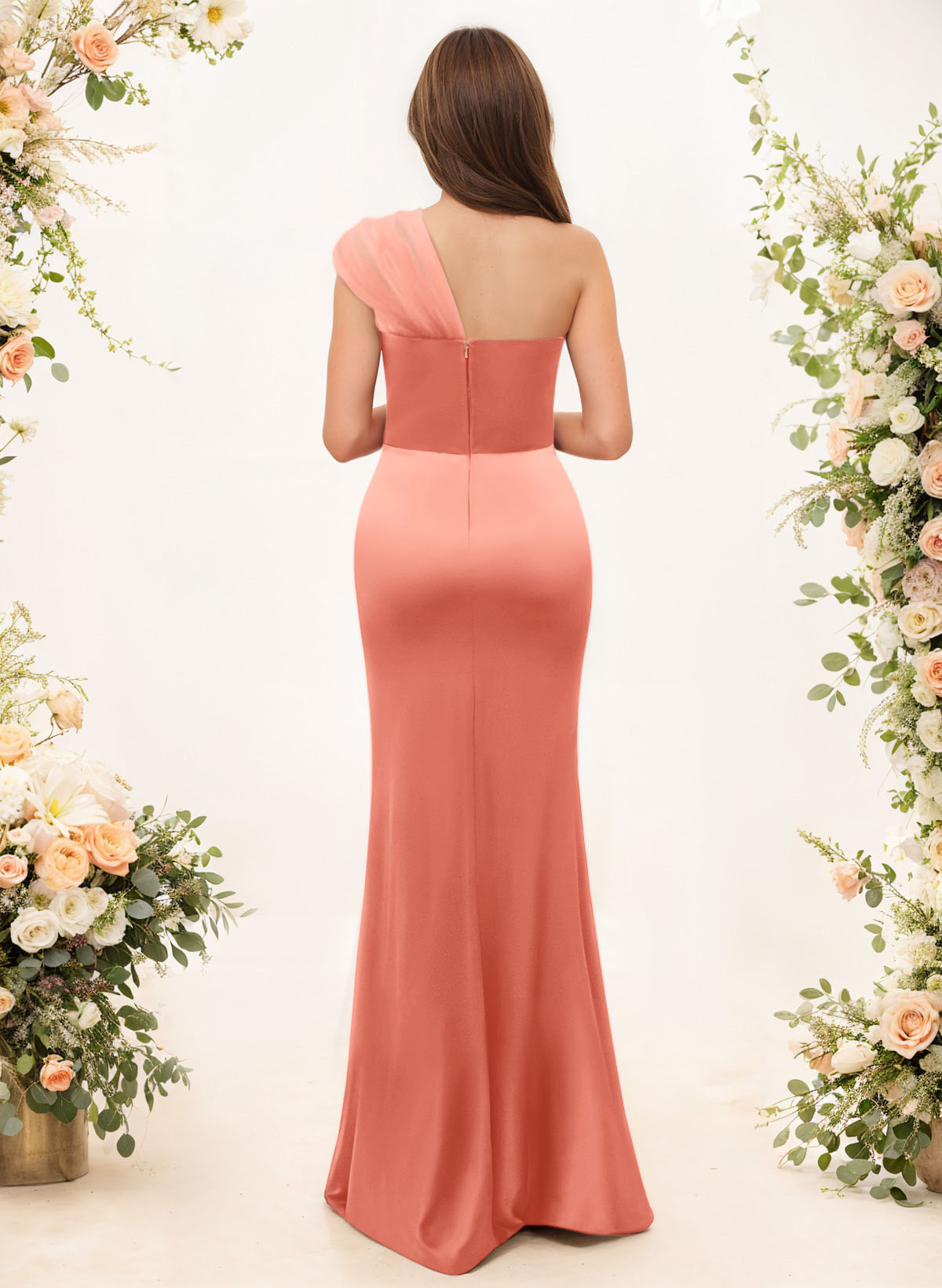 Trumpet/Mermaid One-Shoulder Sleeveless Satin/Tulle Bridesmaid Dresses, product image 103