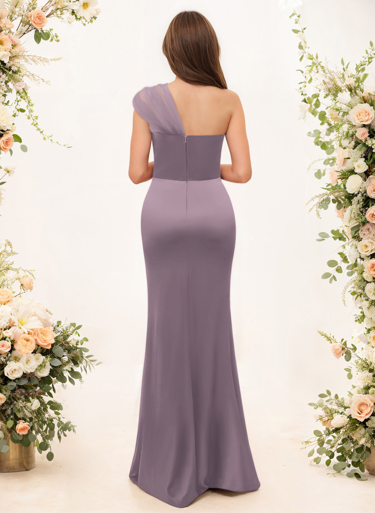 Trumpet/Mermaid One-Shoulder Sleeveless Satin/Tulle Bridesmaid Dresses, product image 168