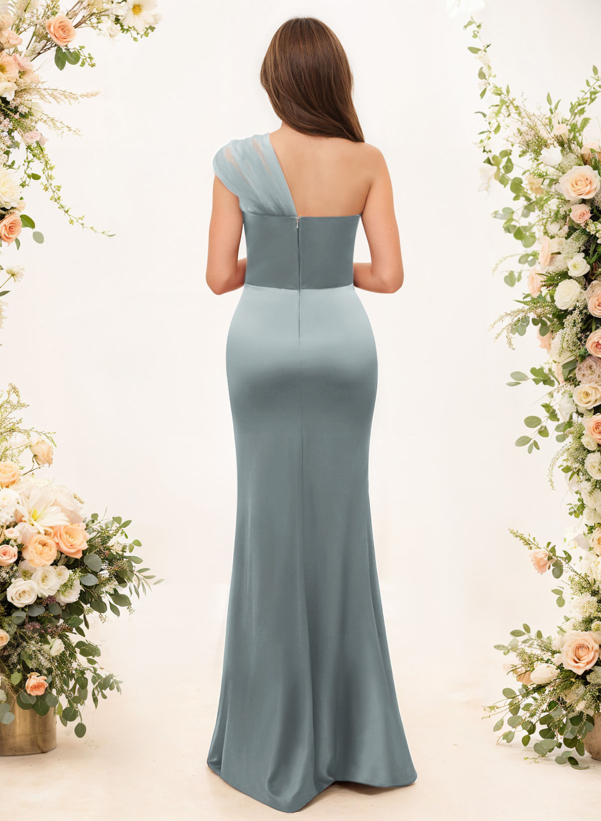 Trumpet/Mermaid One-Shoulder Sleeveless Satin/Tulle Bridesmaid Dresses, product image 43