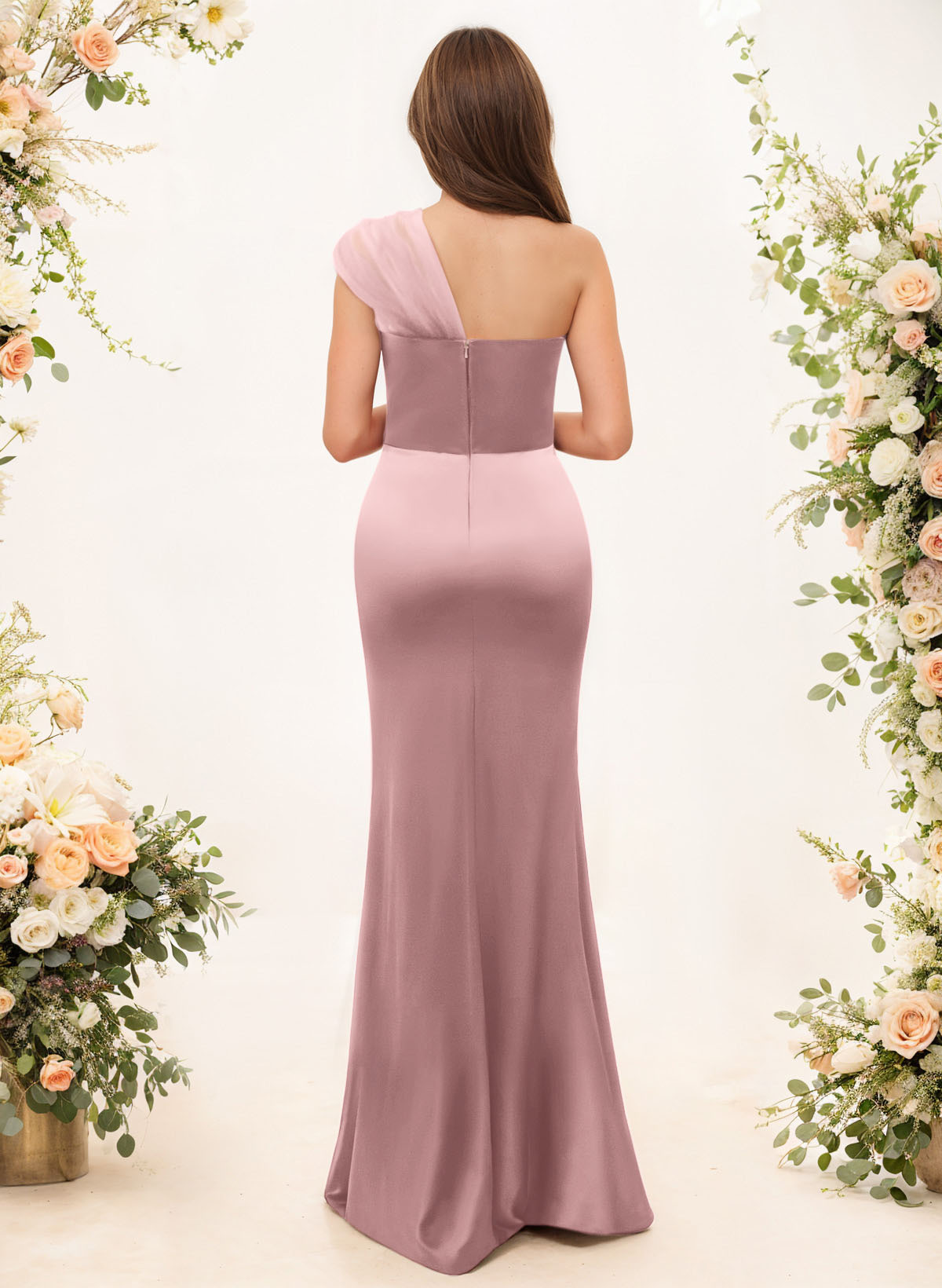 Trumpet/Mermaid One-Shoulder Sleeveless Satin/Tulle Bridesmaid Dresses, product image 83