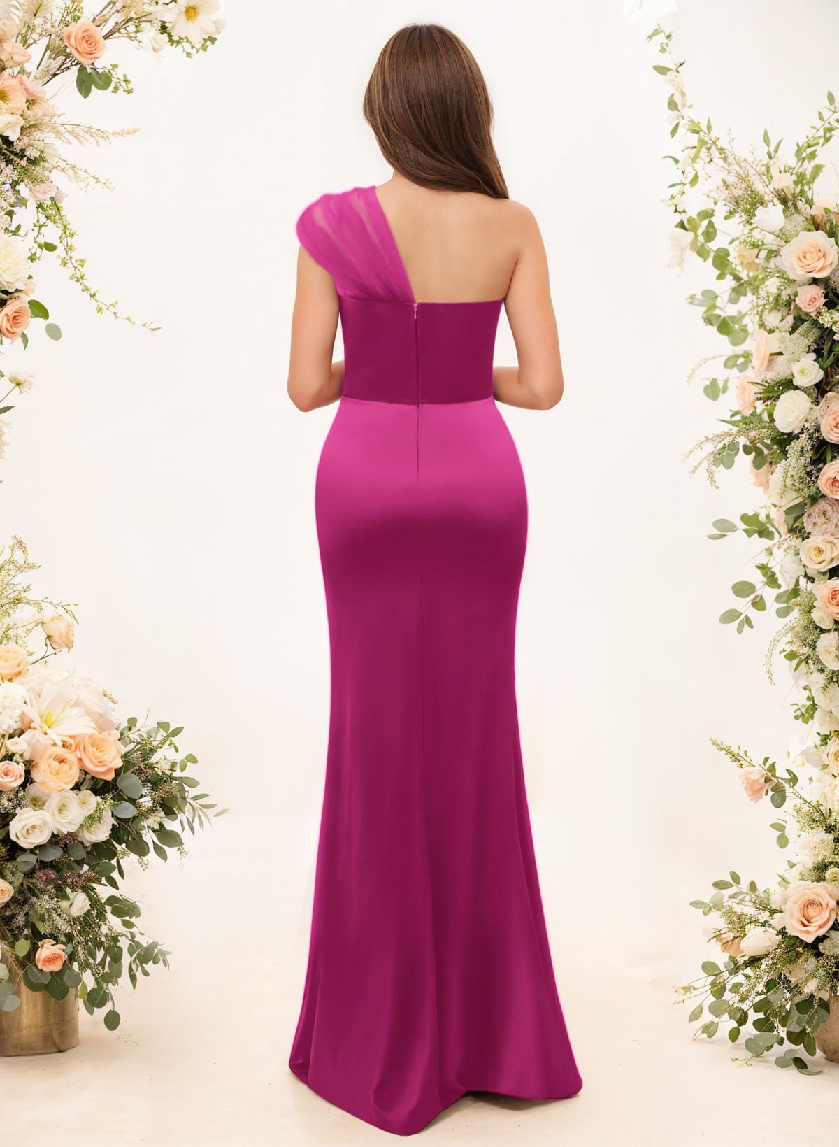 Trumpet/Mermaid One-Shoulder Sleeveless Satin/Tulle Bridesmaid Dresses, product image 73